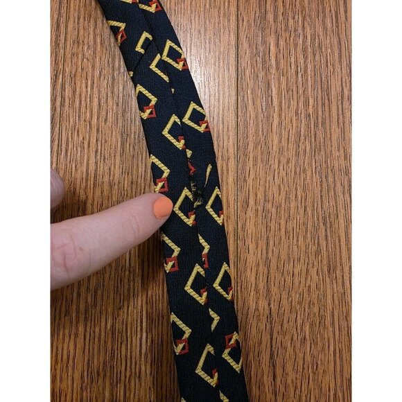 Christian Dior Mens Neck Ties (2) Cravates Polyester Geometric Navy Blue 56" - Picture 6 of 8